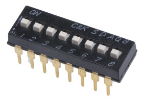 Przełącznik DIP 8-pozycyjny SPST THT 25 mA przy 24 V DC -40 → +85°C