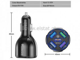 Ładowarka sam. 3.0 czarna; 5x USB; 15A; szybka
