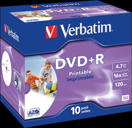 43508 Verbatim DVD+R 4.7 GB,10-disc JewelCase, printable