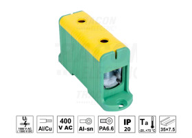 Złączka kompaktowa na szynę DIN 160A 6-50mm2 zielono żółta Al Cu