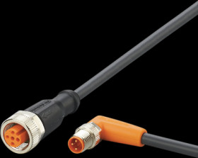 Sensor actuator cable, M8 cable plug, angled, A to M12 cable socket, straight, A, 5 pole/3 pole, 0.3 m, PUR, black, 3 A, EVC674