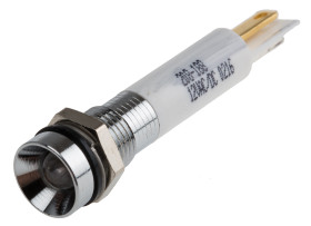 Lampka kontrolna do montażu panelowego 12V dc, biała 8mm LED Chrom Końcówka lutownicza RS PRO