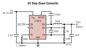 40V, 350mA Step-Down Regulator with 2.5μA Quiescent Current and Integrated Diodes