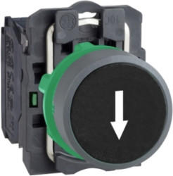 Pushbutton, labeled arrow, unlit, groping, 1 Form A (N/O), waistband round, black, front ring light gray, mounting Ø 22.5 mm, XB