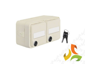 BERKER W.1 Gniazdo schuko podwójne z uziemieniem z pokrywą na klucz p. opisowym i przysłonami poziome IP55 biały 47893522 HAGER