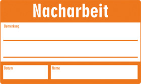 Quality assurance sign, text: Nacharbeit&quot;, (W) 50 mm, aluminum, 088.54-9-30X50-A
