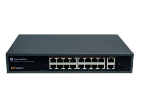 Switch 16x PoE 10/100 Mbps 802.3af/at + 2x Uplink 100/1000 Mbps + 1x SFP, 250W, tryb Extend (250m)
