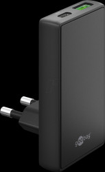 75723 USB charger, 65 W, 1x USB-C, 1x USB-A, 90°, flat, black