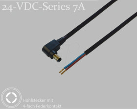 075910 DC cable with ferrules, 1500 mm, 2,1 mm, 24 V DC, 7 A