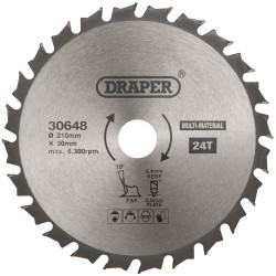 Draper 30648 TCT Multi-Purpose Circular Saw Blade, 210 x 30mm, 24T