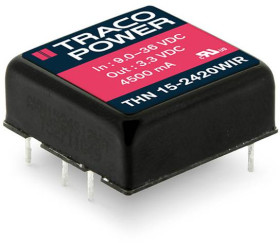TracoPower THN 15-7222WIR Przetwornica DC/DC, do PCB THN 15-7222WIR, 15 W, +12 V/DC, -12 V/DC, 625 mA, 1 szt.