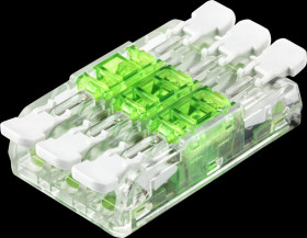 Szybkozłączka potrójna na szynę DIN z dźwignią bezbarwna 4mm2 Tracon