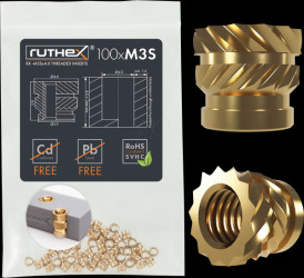 GE-M3SX40-002 3D printing, threaded inserts, M3x4 (Short), pack of 100