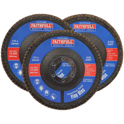 Faithfull FAIFD115AM3 Aluminium Oxide Flap Disc 115 x 22mm Mixed Grit (3 Pack)