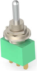 Toggle switch, metal, 1 pole, groping/latching, (On)-Off-(On), 6 A/125 VAC, 4 A/28 VDC, gold-plated, 1-1437558-6