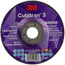 3M Cubitron 94946 3 Cut &amp; Grind Disc 125mm 22.23mm 10 pieces