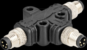 60574 M8 T-splitter, A-coded, 4 pin, 1x plug > 2x plug