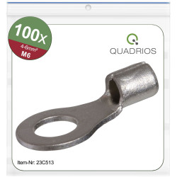 Quadrios 23C513 Ring Terminal 6mm² Hole 6.5mm Non-Insulated 100pcs