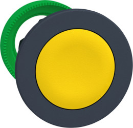 Pushbutton, unlabeled, unlit, groping, waistband round, yellow, front ring dark gray, mounting Ø 30.5 mm, ZB5FA5