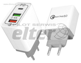 Ładowarka sieciowa 2xUSB + USB-C QC 3.0