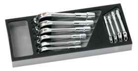 Zestaw kluczy nasadowych okrągłych, mat. łopatki: Chromowo-wanadowy, końcówka: Sześciokątna, rozmiar: 10 sztuk, 8 → 21