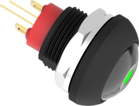 Pushbutton, 1 pole, black, illuminated  (green), 0.12 A/125 VAC, 0.2 A/50 VDC, 13.6 mm, IP68, 2329387-4