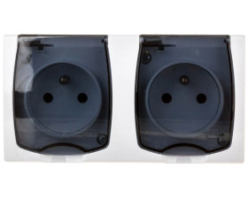 MADERA Gniazdo hermetyczne podwójne z/u IP44 klapka przezroczysta białe GNH-2NZ/00/d