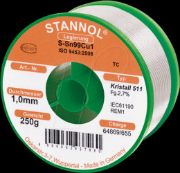 810866 Crystal 511 TC Sn99 Cu1, 1.0 mm Ø 250 g