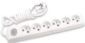 Przedłużacz Przenośny 6-Krotny Z Uziemieniem, Wyłącznikiem I Przesłonami Styków 3m, Kolor Biały / Wlta0663-2wh