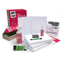 Show-me B/MCB Box of 100 x A4 Multi Boards, 3 designs,pens,erasers &#x2B;2 cloths
