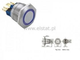Przycisk chwilowy; niebieski LED 24V; płaski 22mm