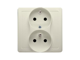 SIMON BASIC Gniazdo podwójne z uziemieniem z funkcją niezmienności faz z przesłonami z ramką 16A 250V zaciski śrubowe beż BMGZ2T