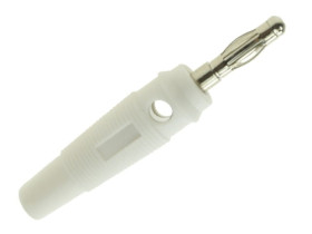 Wtyk bananowy na przewód 4mm; niklowany 60V / 24A biały