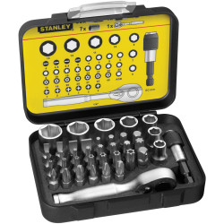 Stanley 1-13-906 Bit &amp; Socket Set Of 39 + Ratchet Metric 1/4 Drive