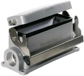 Surface mount housing, size D64, die-cast aluminum, 2 x PG29, angled, longitudinal bow locking, IP65, 1663040000
