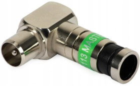 Wtyk antenowy IEC TV kompresyjny kątowy zielony MASTER na przewód Triset-113