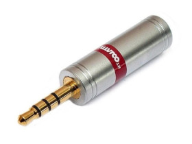 Wtyk JACK 3,5mm 4-polowy, obudowa metalowa chromowana, otwór na przewód 4mm JW940