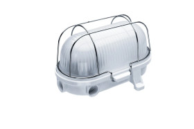 Oprawa kanałowa OVAL-7040B, E27, 60W, biała-bakelit, klosz matowy-szkło, IP54, siatka metalowa A1160-M