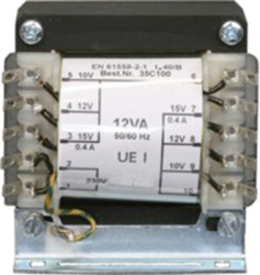 Universal transformer, 12 VA, 10 V/12 V/15 V, 0.4 A, 05332 A