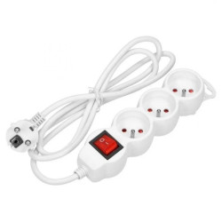 Przedłużacz 3-krotny 2P+Z, z wyłącznikiem, 3m H05VV-F 3x1,5mm2, Imax=16A, płaska wtyczka, biały,ES-5/W/3