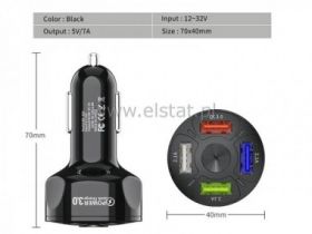 Ładowarka sam. 3.0 czarna; 4x USB; max. 7A; szybka