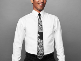 Adafruit Circuit board necktie "Resistor" - Black with silver ink, narrow