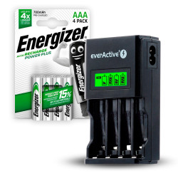 ZESTAW Ładowarka akumulatorków Ni-MH everActive NC-450 Black Edition + R03 AKU 4BL ENERGIZER POWER PLUS 700 HR0 3