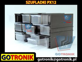 PX12 Szafka z tworzywa sztucznego zawierająca 12 transparentnych szufladek