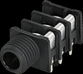 6.35 mm jack panel socket, 3 pole (stereo), PCB connection, PA, NRJ6HF