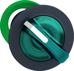 Toggle switch, 2 positions, illuminable, groping, waistband round, green, front ring gray, 90°, mounting Ø 30.5 mm, ZB5FK1433