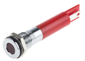 Lampka kontrolna do montażu panelowego 12V dc, czerwona 8mm LED Chrom Faston, oczko lutownicze RS PRO