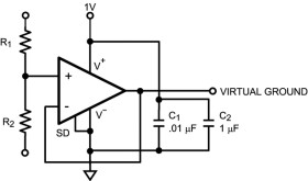 Single, 3-V, 2.8-MHz, 0.9-V min supply, 80-mA output current operational amplifier with shutdown