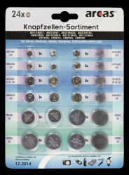 Button cell set, alkaline and lithium, 24 pieces, 2x (AG1, AG3, AG4, AG5, AG8, AG10, AG12, AG13, CR1620, CR2016, CR2025, CR2032)