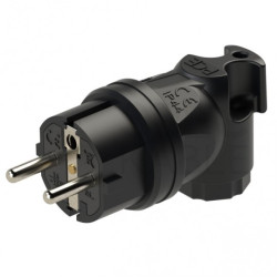 Wtyczka prądowa kątowa gumowa [2P+Z] Uni-Schuko 230V 10/16A czarna IP44 TAURUS PCE na kabel pełna guma
